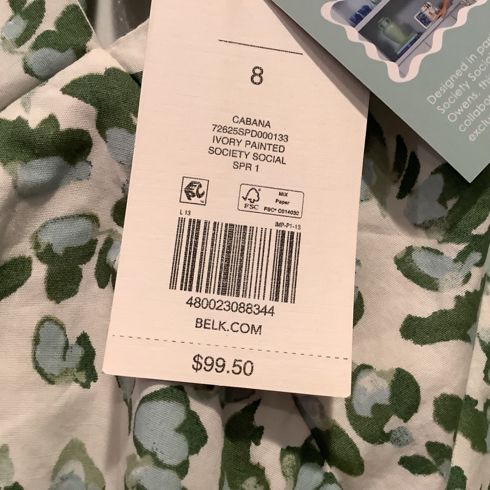 Crown & Ivy x Society Dress Cabana Off White and Green Maxi 100% Cotton NEW - Picture 12 of 13